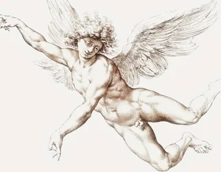 Ángel masculino desnudo volando