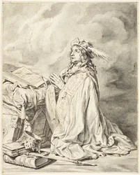 El rey David arrodillado en oración