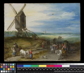 Paisaje con molino y carros, c.1611