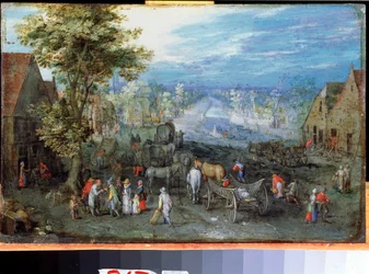 Pintura "Paisaje campestre" sobre cobre de Jan Brueghel el viejo llamado Bruegel de terciopelo (Brueghel o Breughel