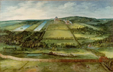 Vista del castillo de Mariemont, Bélgica (óleo sobre lienzo)