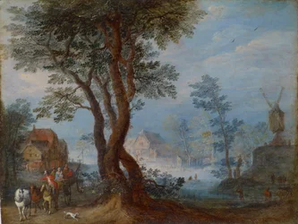 Paisaje de pueblo con figuras, c.1603