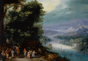 Valle fluvial boscoso con camino, c.1602