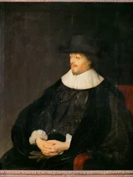 Constantijn Huygens, poeta holandés amigo de artistas, padre del médico Christiaan Huygens ... (óleo sobre madera)