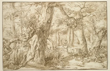 Interior del bosque con dibujante, c.1664