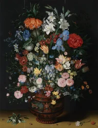 Flores en un jarrón (óleo sobre tabla)