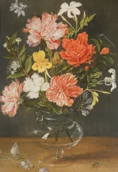 Naturaleza muerta de claveles y otras flores