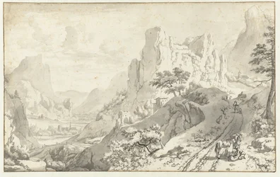 Paisaje de montaña con jinete descendido