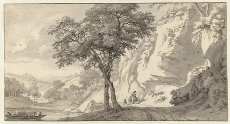 paisaje de montaña con un ferry