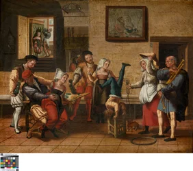 Escena de pub (óleo sobre madera)