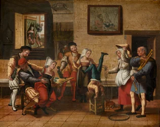 Escena de pub (óleo sobre madera)