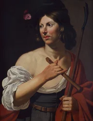 Pastor sosteniendo un cayado y una flauta