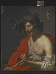 Pastor recortando su flauta (óleo sobre lienzo)