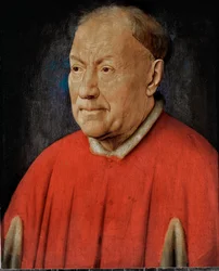 Cardenal Niccolo Albergati, enviado papal en los Países Bajos españoles ... (óleo sobre madera de roble)