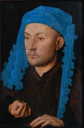 Retrato de un hombre con un chaperón azul Hombre con anillo