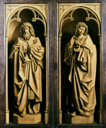 El retablo de Gante. Adoración del Cordero Místico: Juan el Bautista y Juan el Evangelista, 1432