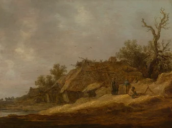 Granja en ruinas con campesinos