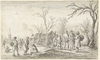 Figuras en un pueblo en invierno