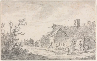 Paisaje con una Cabaña y Figuras