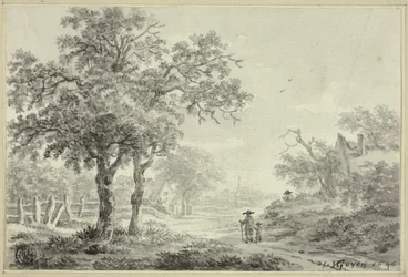 Hombre y niño caminando por la carretera del pueblo