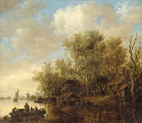 Paisaje fluvial con un transbordador
