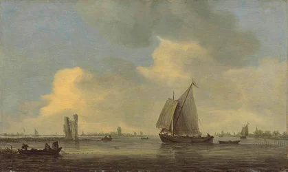 Vista del río Merwede y las ruinas de la Huis te Merwede; al fondo Dordrecht