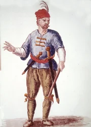 Una galería en el siglo XVIII. Dibujo en acuarela y tinta del manuscrito “Costumbres de los venecianos” de Jan van Grevenbroeck (o Giovanni Grevembroch) (1731-1807)