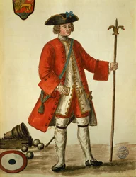 Un artillero de la marina veneciana en uniforme, tomado de Los trajes de los venecianos