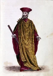 Capitán del Mar: Oficial de la Marina Militar de la República de Venecia. Dibujo en acuarela y tinta del manuscrito “Costumbres de los venecianos” de Jan van Grevenbroeck (o Giovanni Grevembroch (Grevenbroch) (1731-1807)