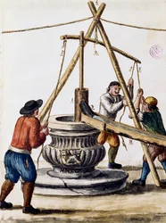 Excavando pozo, ilustración del libro ilustrado de trajes venecianos, por Jan Grevenbroeck, acuarela, Italia