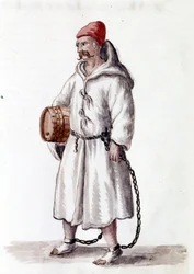 Cable galera. Siglos XVII - XVIII. Dibujo en acuarela y tinta del manuscrito “Costumbres de los venecianos” de Jan van Grevenbroeck (o Giovanni Grevembroch (Grevenbroch) (1731-1807)