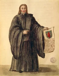 Gran Canciller de la ciudad de Chioggia, Gli Abiti de Veneziani, de libro ilustrado de trajes, acuarela