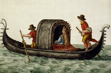 Novia veneciana llevada en góndola a su boda, por Jan Grevenbroeck (1731-1807), Italia