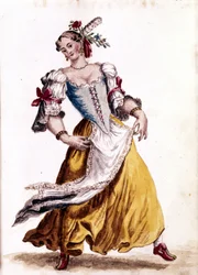 Baile veneciano. Dibujo en acuarela y tinta del manuscrito “Costumbres de los venecianos” por Jan van Grevenbroeck (o Giovanni Grevembroch) (1731-1807)