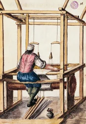 Tejedor, Ilustración de Jan van Grevenbroeck (1731-1807) del manuscrito El vestido de los venecianos, Italia