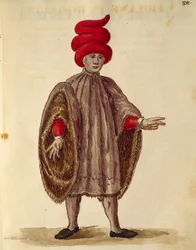 Joven con "Dogalina", Gli Abiti de Veneziani, del libro ilustrado de trajes