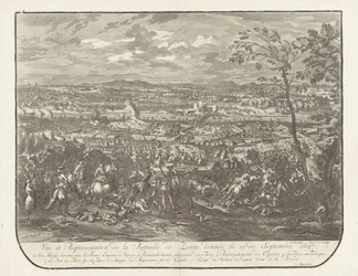Escoria bij Senta, 1697 Vista y representación de la batalla de Zenta, dada el 11 de septiembre de 1697 (título sobre objeto)