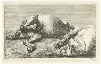 Dos caballos caídos, el derecho visto de lado Caballos muertos (título de la serie)