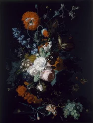 Bodegón de flores y frutas