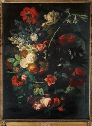 Jarrón con flores sobre zócalo (pintura sobre lienzo)