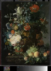 Naturaleza muerta con flores y frutas, c.1721 (óleo sobre tabla)