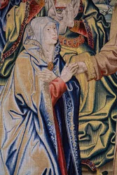 Tapiz flamenco. Serie El cielo de Carlos V. Cristo se despide de su Madre (Despedida de Cristo/Despedida de Cristo/Cristo se despide de su madre). El dibujante Jan van Coninxloo. Fabricación de Julien Portois, Mechelen (Malines). Aproximadamente 1521