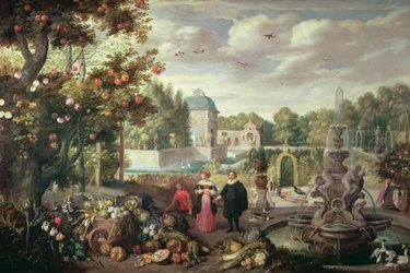 Escena de jardín con fuente