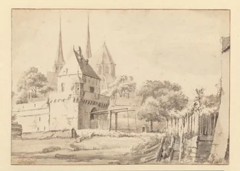 Vista de la Bergpoort y Bergkerk en Deventer