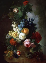 Bodegón de rosas y delphiniums. Pintura de Jan van Os (1744-1808). Colección particular.