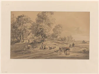Paisaje con agricultores y ganado