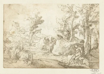 Paisaje con una figura sentada cerca de un pozo