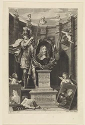 Retrato del archiduque Leopoldo Guillermo de Austria como coleccionista de arte Theatrum Pictorium (título de la serie) Página de título para: David Teniers, Theatrum Pictorium, 1658