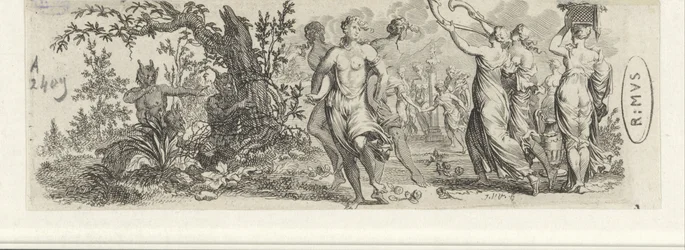 Ninfas danzantes observadas por sátiros