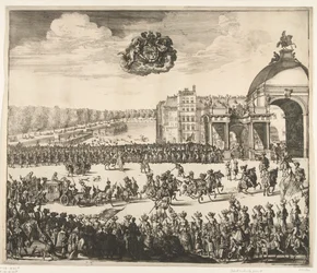 Entrada del rey Guillermo III en La Haya, 1691 Sobre el Blyde, muy deseado, y primera Inhalingh Real de Guillermo III, Rey de Inglaterra, Escocia, Vranckryck y Yerlandt, &c. Binnen La Haya el 5 de febrero, en den Jaere 1691 (título en